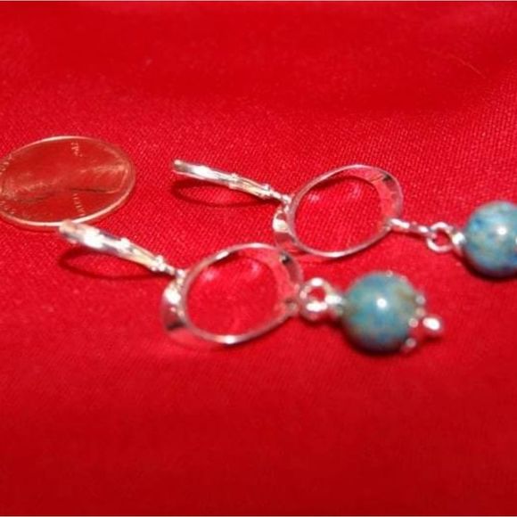 Handmade Imperial Jasper Gemstone & Flattened Silver Rings Dangle Earrings - Picture 2 of 6